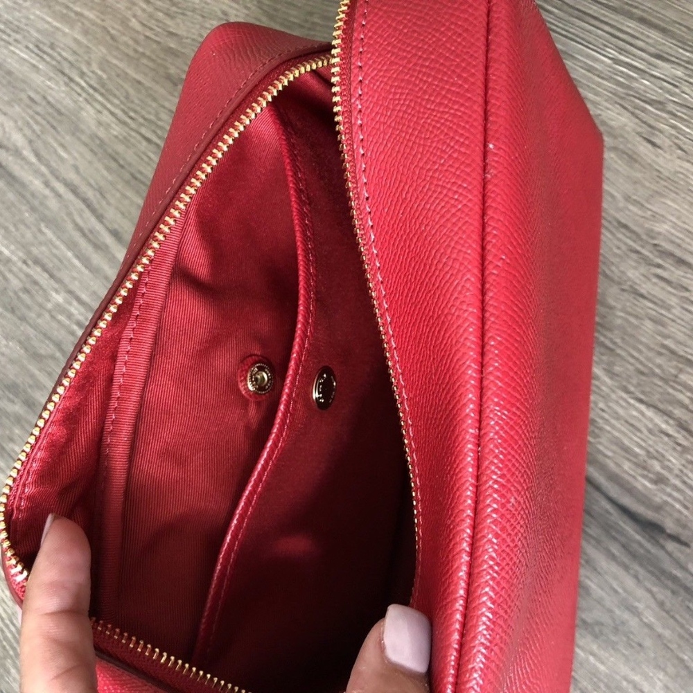 Coach Crossgrain Leather True Red Cosmetic Bag - Picture 3 of 8
